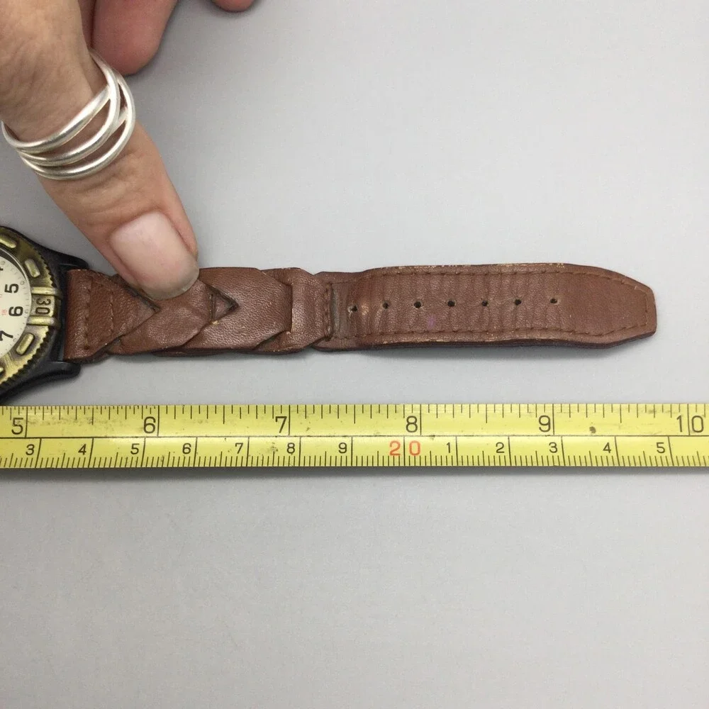 Wrangler Mens Watch 39mm White Dial Brown Leather Band Date New Battery